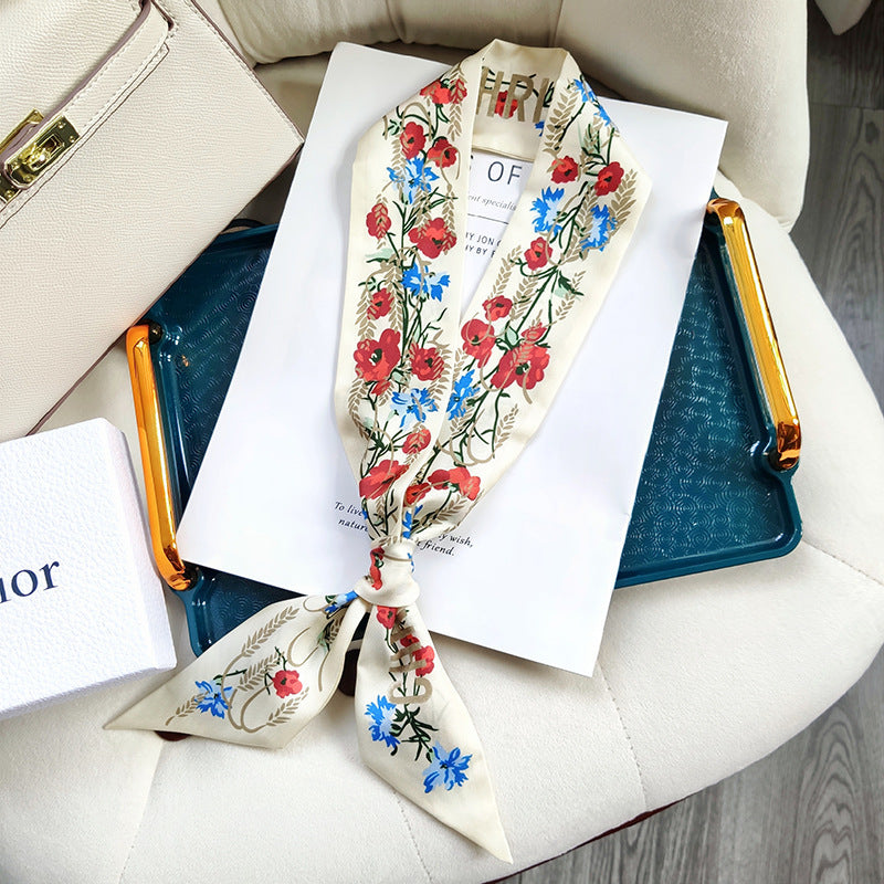 Silk Scarf Arm Bag Ribbon Thin Narrow Long Hair Band Decoration Small Scarf