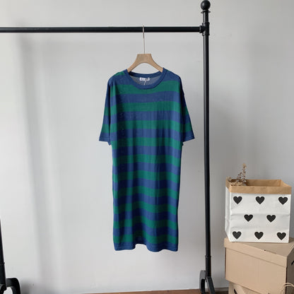 Navy Wind Loose And Thin Ice Silk Knit Dress