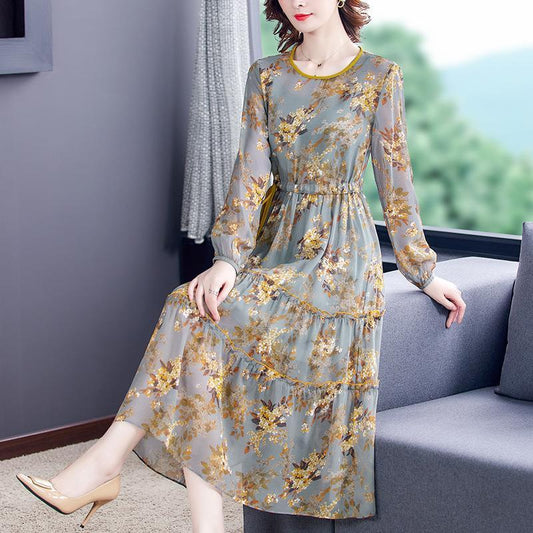 Temperament Waist Slimming Silk Print Skirt