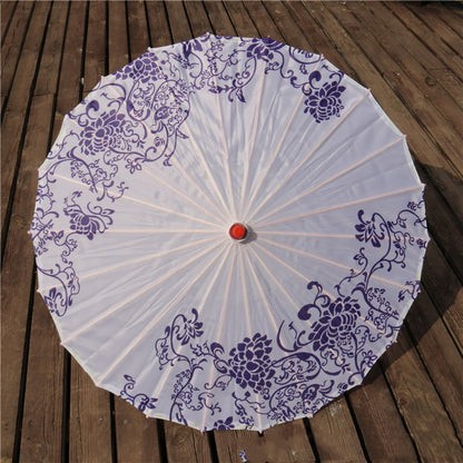 Chinese Style Silk Print Antique Umbrella