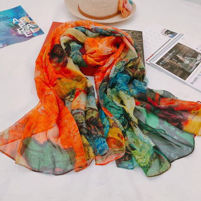 Women's Autumn Digital Inkjet Printing  Silk Scarf