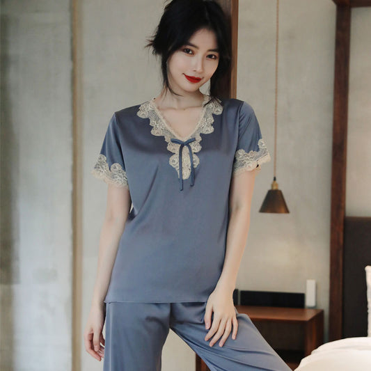 Ladies Pajamas Summer Ice Silk Short-sleeved Two-piece Spring And Autumn Silk Home Clothes