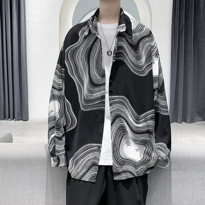 Men's Shirts Youth Tide Brand Fashion Loose Large Size Ice Silk