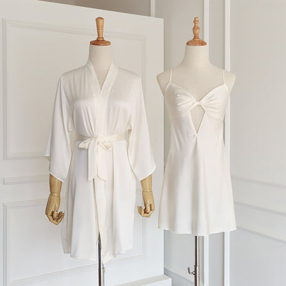 Ice Silk Pajama Suspender With Lace And Chest Pad