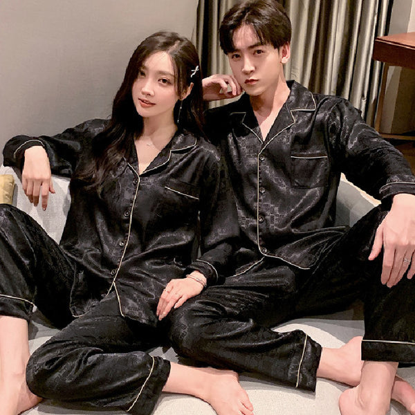 Couple Ice Silk Pajamas Women's Summer Artificial Silk Pajamas Men's Spring And Autumn Thin Plus-sized Size Homewear Suit