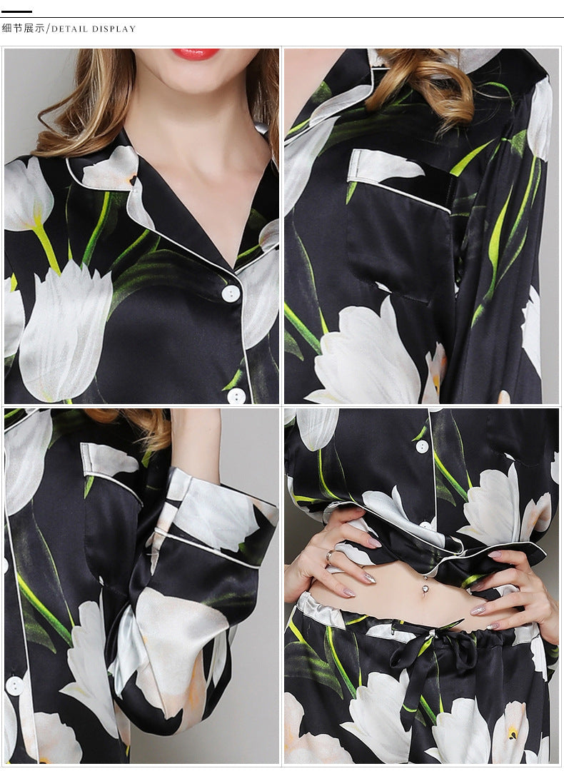 Spring And Autumn Silk Long-Sleeve Home Suit Two-piece