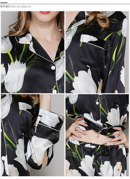 Spring And Autumn Silk Long-Sleeve Home Suit Two-piece