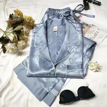 Women's Fashion Jacquard Plaid Ice Silk Home Wear Suit