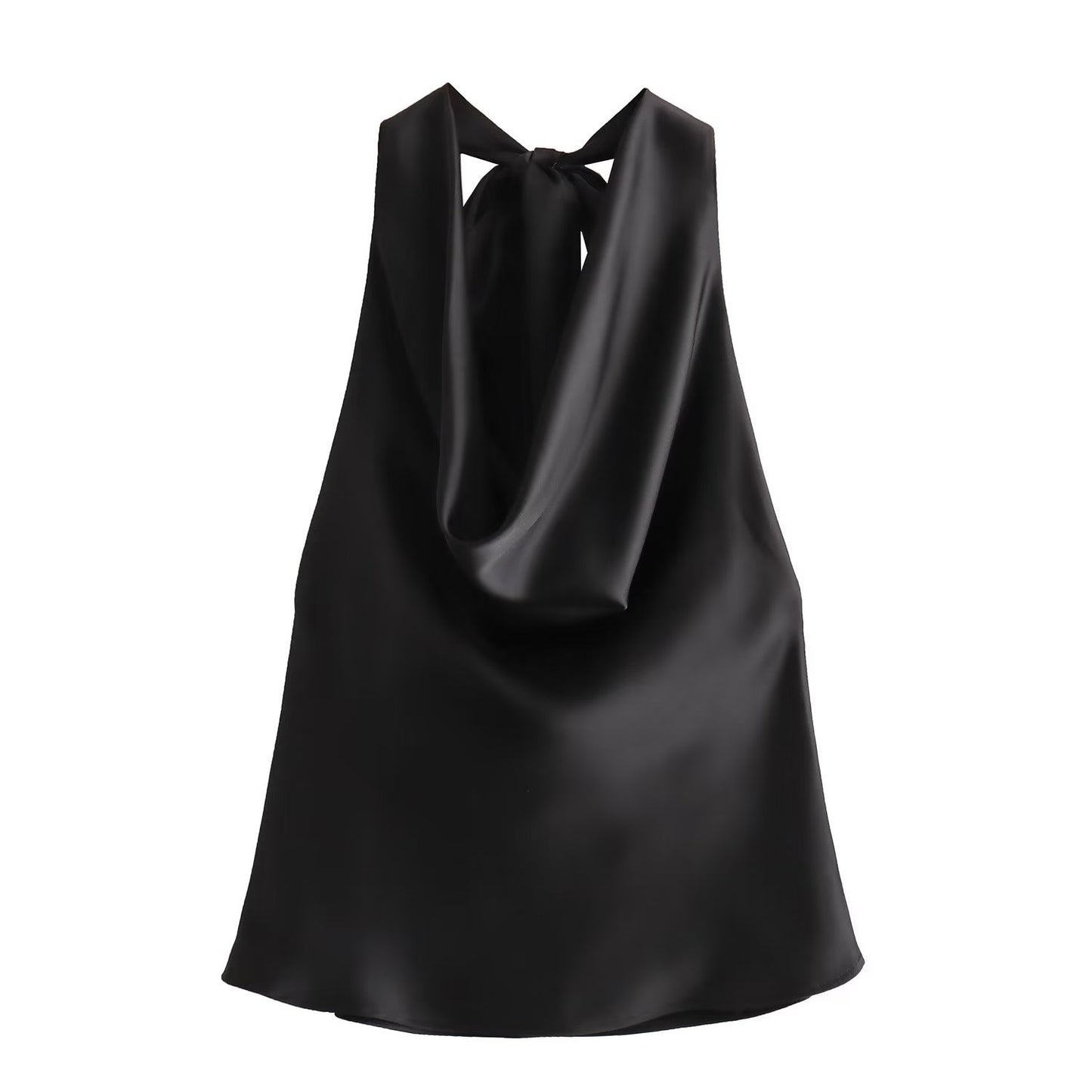 Women's Elegant Silk Satin Texture Hanging Collar Top