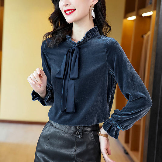 Silk Velvet Top Long-sleeved High-end Silk Fashion