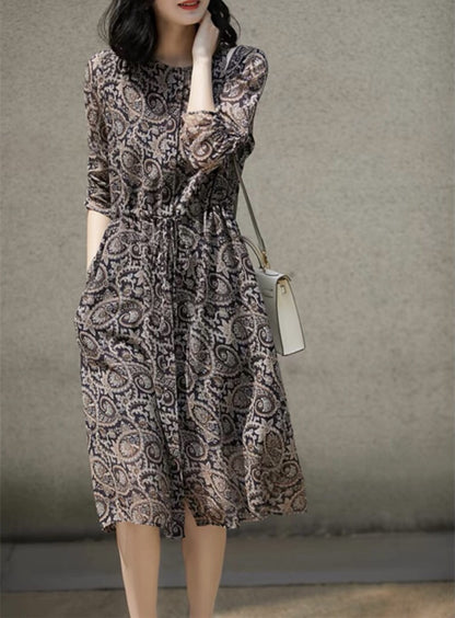 New Early Autumn Printed Silk Dress
