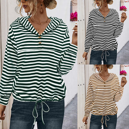 CozyStrive Striped Hooded Sweater