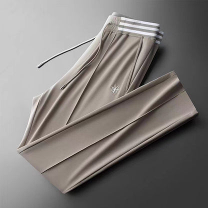 Fashion Ice Silk Pants Men's Waffle Embroidered Sweatpants