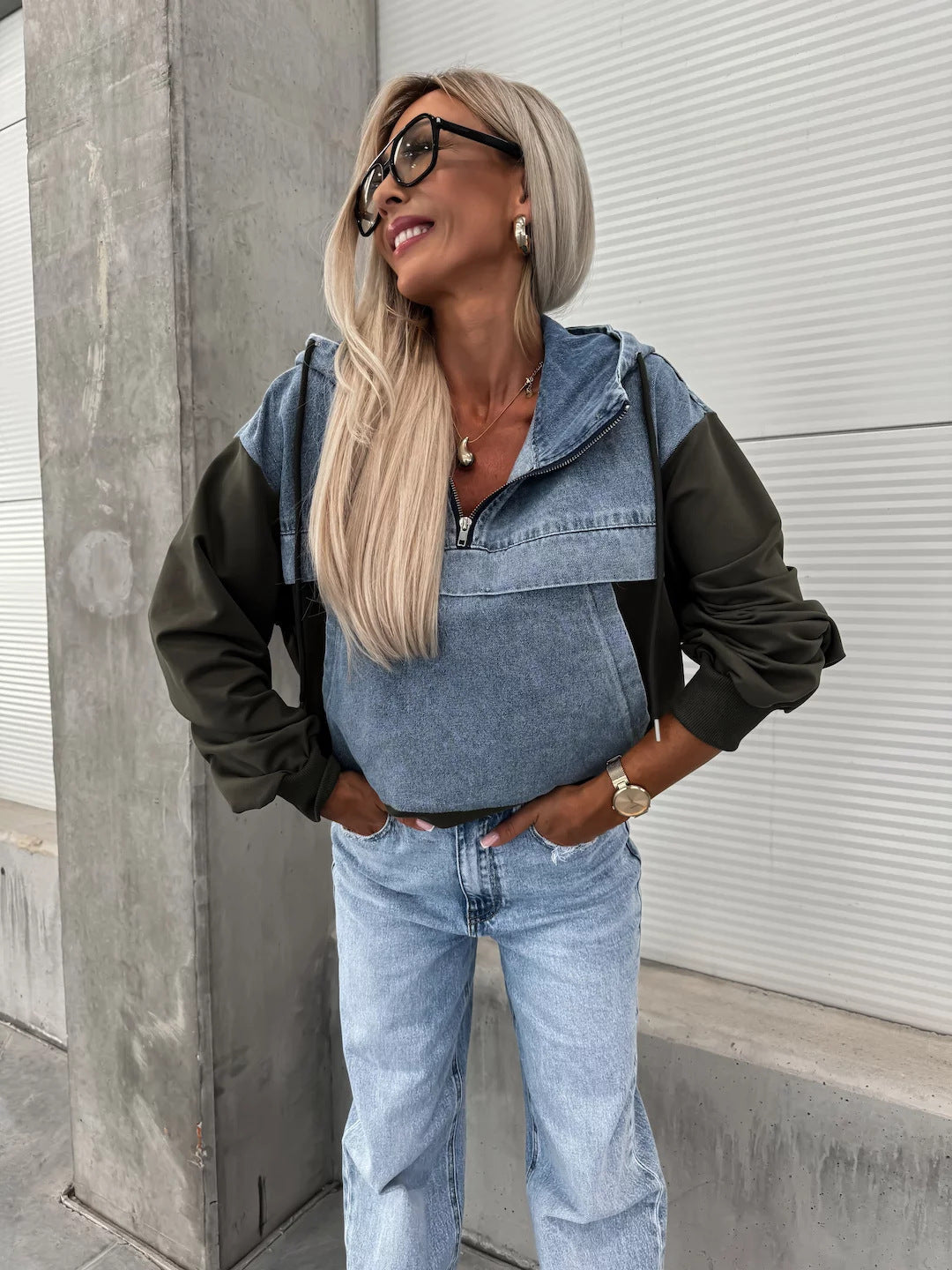 DenimEase Hooded Sweater