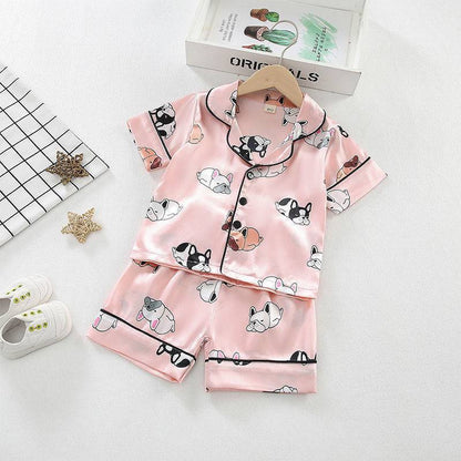 Children's Spring Summer Ice Silk Short Sleeve Pajamas