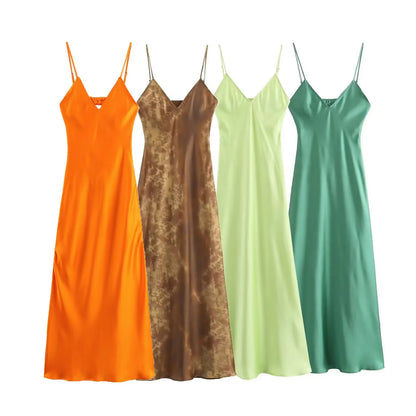 Women's Fashion Casual Silk Satin Sling Dress