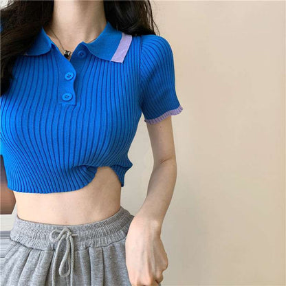 Ice Silk Knit Short High-waist Crop Top
