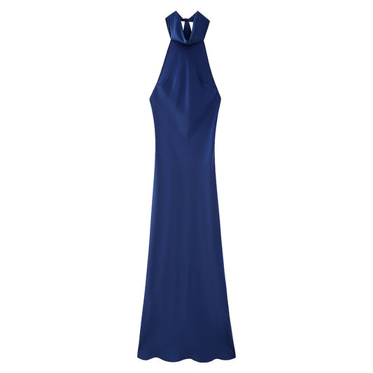 Women's Fashion Hanging Collar Silk Satin Dress