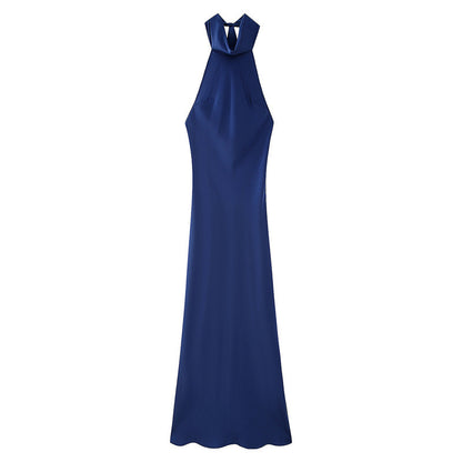 Women's Fashion Hanging Collar Silk Satin Dress