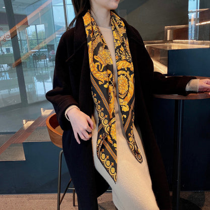 Golden Swallowtail  Silk Curled Sand-washed Twill Scarf