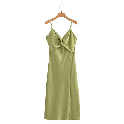 Women's Solid Color Silk Satin Knotted Decorative Suspenders Dress