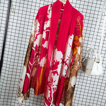 Outdoor All-match Printed Silk Scarf Women's Thin Silk Sunscreen And Breathable
