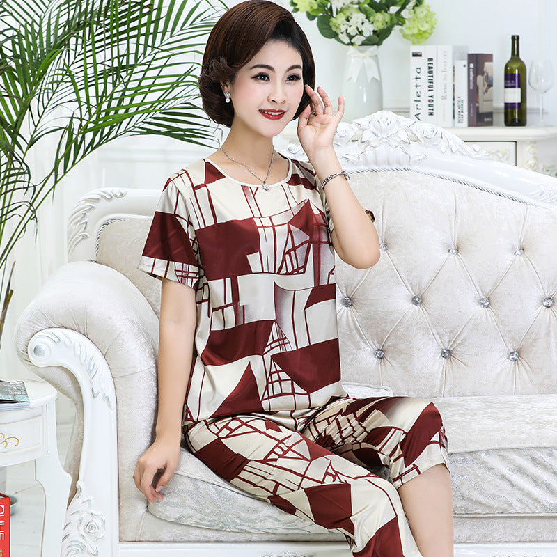 New Pajamas Short Sleeve Silk Suit Loose Ice Silk Homewear