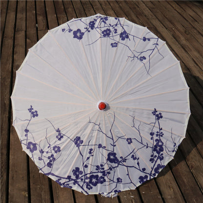 Chinese Style Silk Print Antique Umbrella