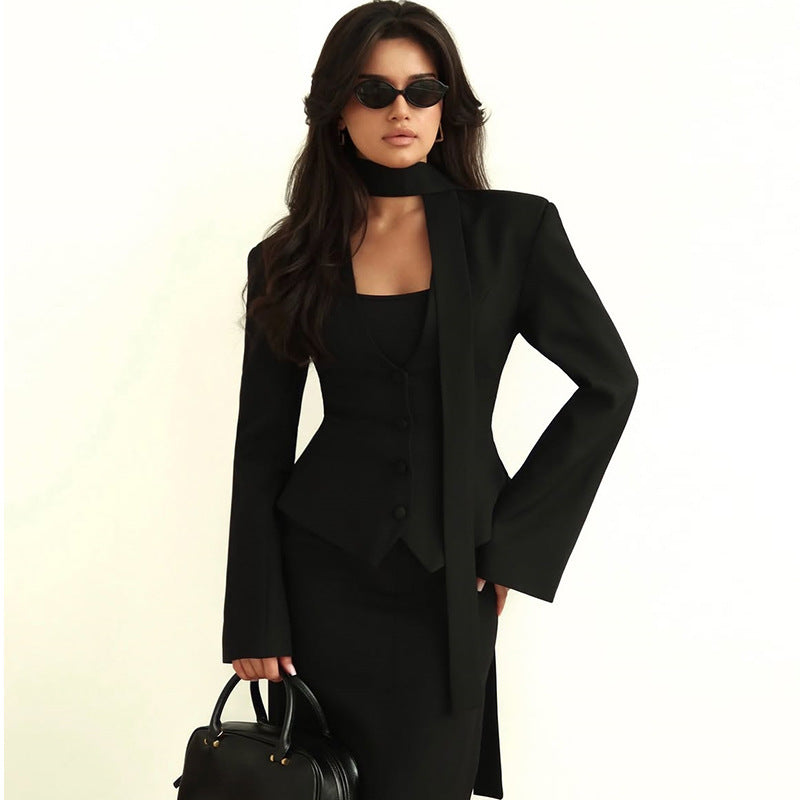 VelvaScarf Draped Suit Coat