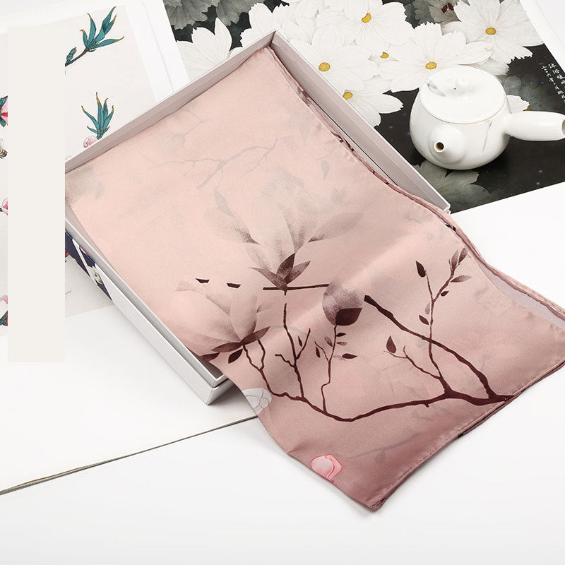 Spring Silk Crepe Satin Long Scarf