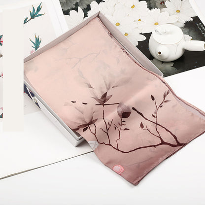 Spring Silk Crepe Satin Long Scarf