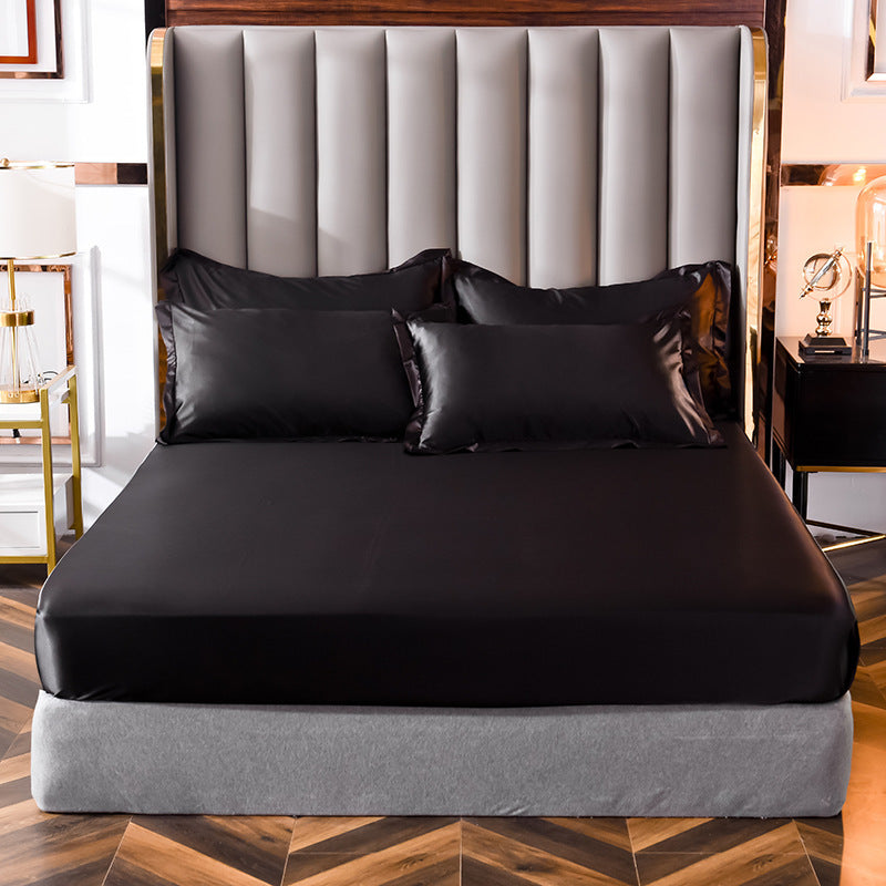 Popular Washed Silk Fitted Sheet Solid Color Home Textile Fitted Sheet