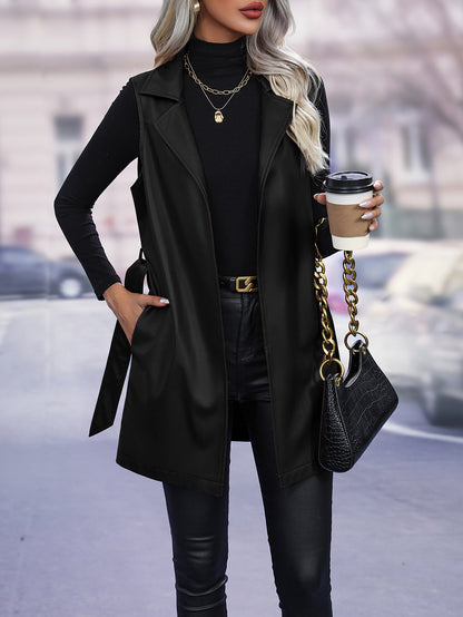 PU Leather Cardigan Strap Vest Vest Jacket For Women