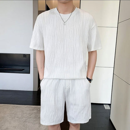 New Men's Ice Silk Fashion Short Sleeve Shorts Set