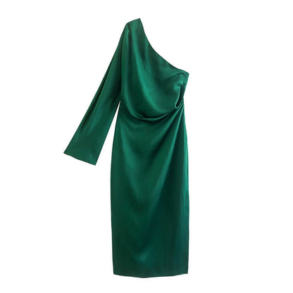 Asymmetric Silk Satin Split Dress