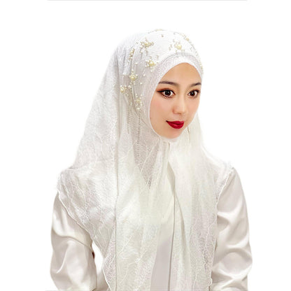 Malay Ladies Tassel Solid Color Headscarf Gold Silk Beaded