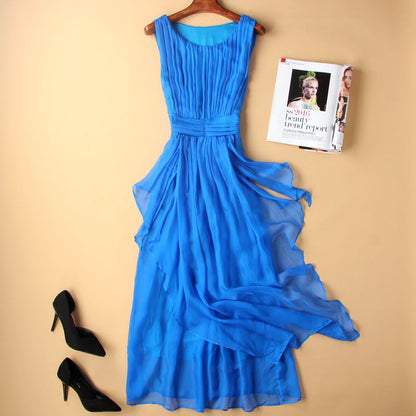 Slim Fitting White Silk Long Dress
