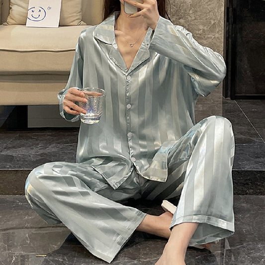 Imitated Silk Pajamas Women's Ice Silk Long Sleeve Loose Homewear