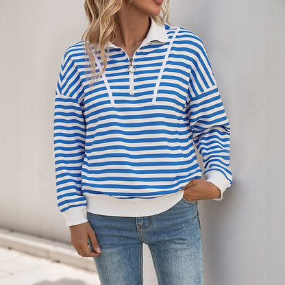 StripeEase Polo Zip Sweater