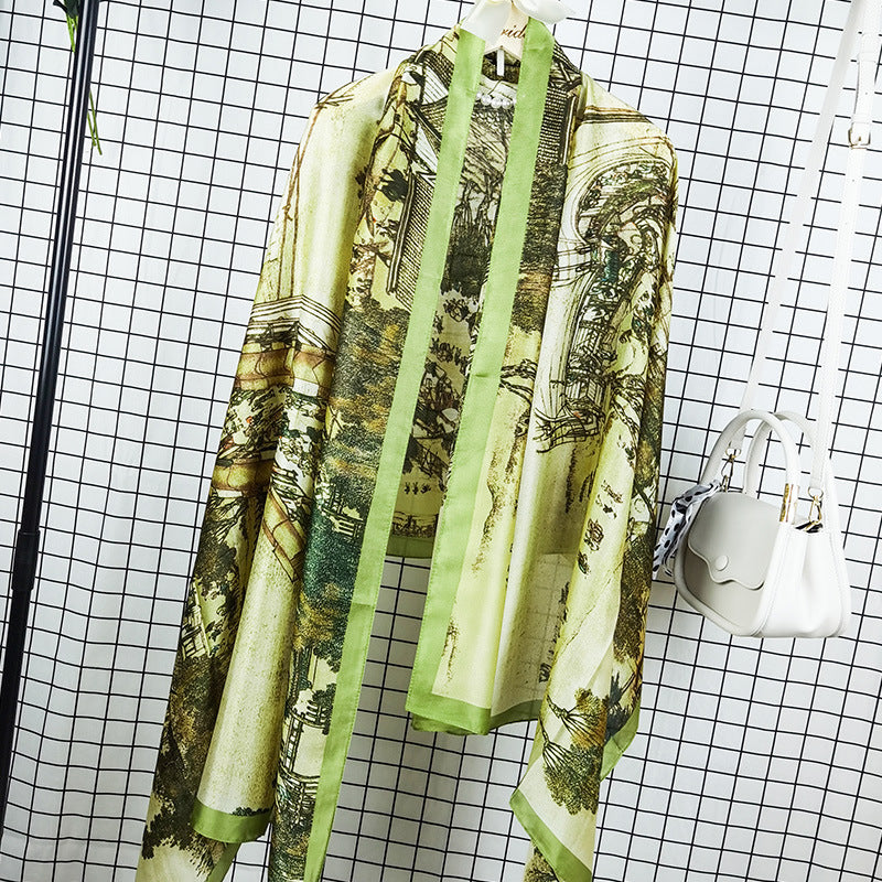 Outdoor All-match Printed Silk Scarf Women's Thin Silk Sunscreen And Breathable