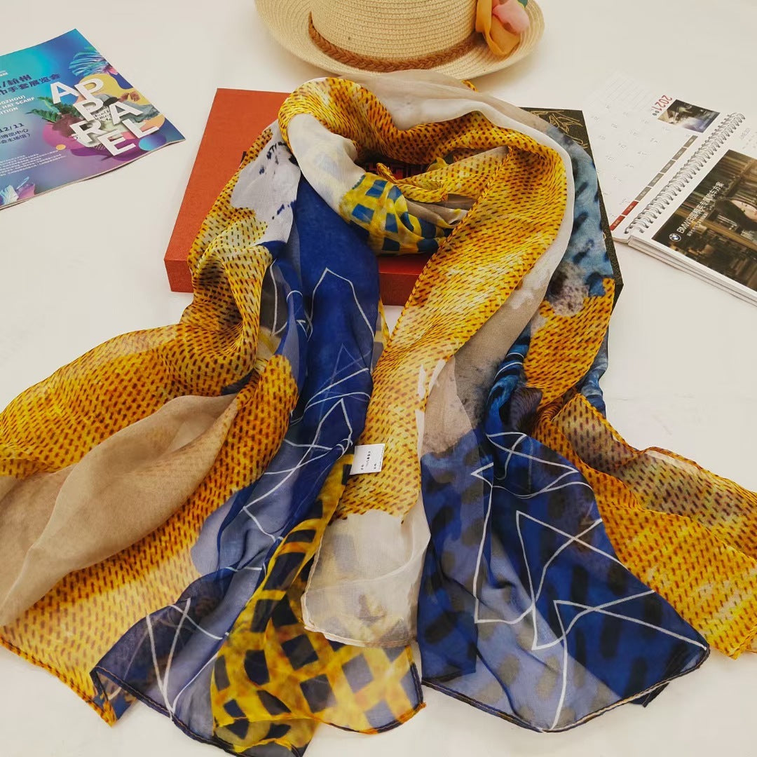 Women's Autumn Digital Inkjet Printing  Silk Scarf