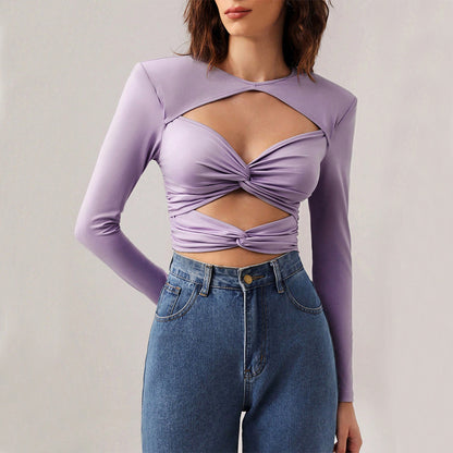 Women's Hollow Out Slim-fit Milk Silk Top
