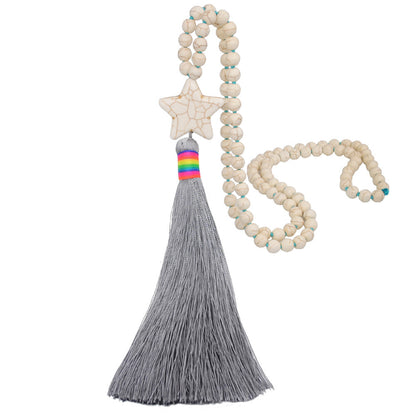 Bohemian Folk Art Antique Turquoise Silk Thread Tassel Necklace