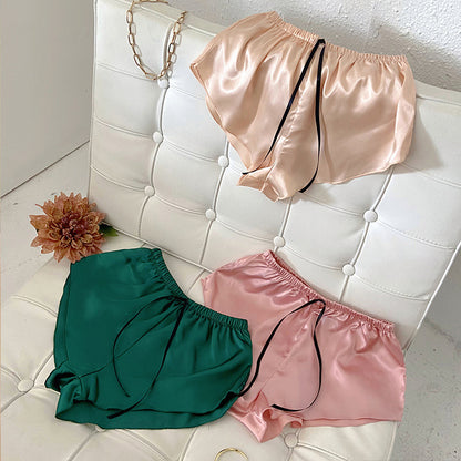 Lace-up Loose Simulation Silk Loungewear Shorts
