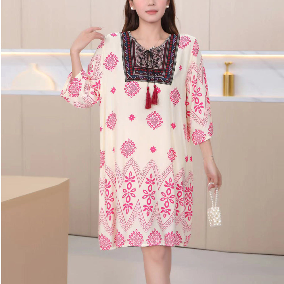 Cotton Silk Floral Dress Vintage Women's Clothing