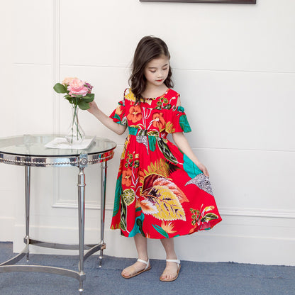 Small And Medium Girls' Rayon Silk Print Dress