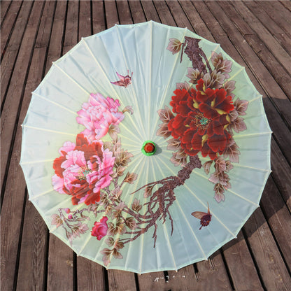 Chinese Style Silk Print Antique Umbrella