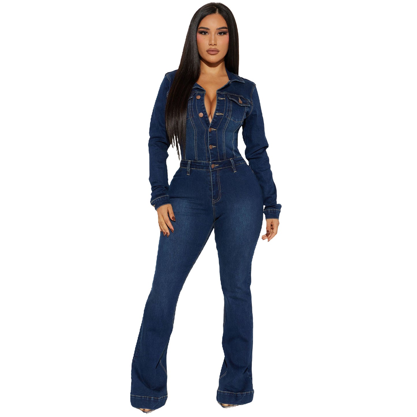 Women's Slim Fit Stretch Denim Jumpsuit