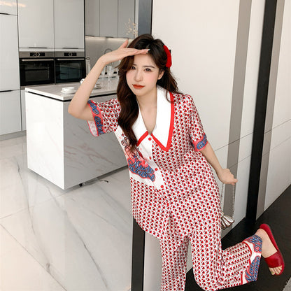 Silk Japanese Short Sleeved Suit Simulation Silk Trousers Cardigan Home Summer