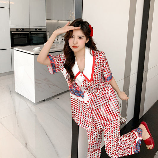 Silk Japanese Short Sleeved Suit Simulation Silk Trousers Cardigan Home Summer